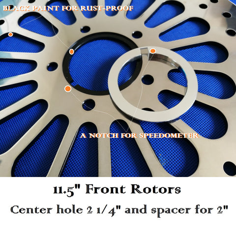 QUIROKO 11.5" Front Brake Rotor  Satin Polished SS For Harley Touring Dyna QUIROKO 11.5" Front Brake Rotor  Satin Polished SS For Harley Touring Dyna