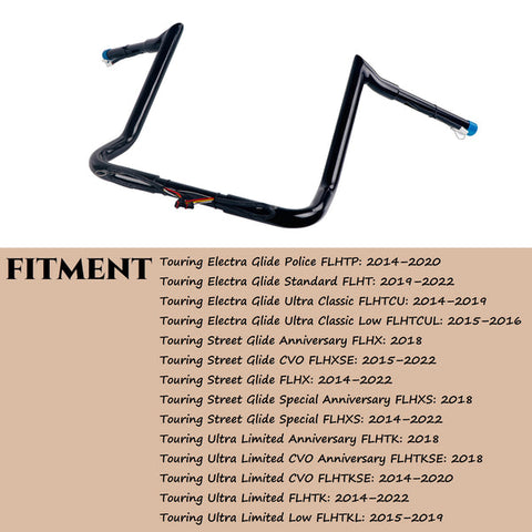 THROTHUNDER 1-1/4'' Pre-wired Ape Hanger Handlebars for Harley 2014-Up Street Glide, Electra THROTHUNDER 1-1/4'' Pre-wired Ape Hanger Handlebars for Harley 2014-Up Street Glide, Electra