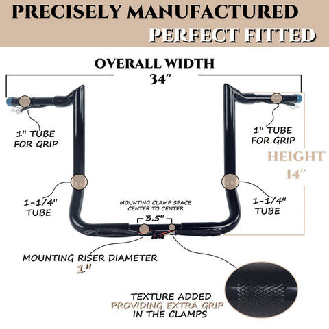 THROTHUNDER 1-1/4'' Pre-wired Ape Hanger Handlebars for Harley 2014-Up Street Glide, Electra THROTHUNDER 1-1/4'' Pre-wired Ape Hanger Handlebars for Harley 2014-Up Street Glide, Electra