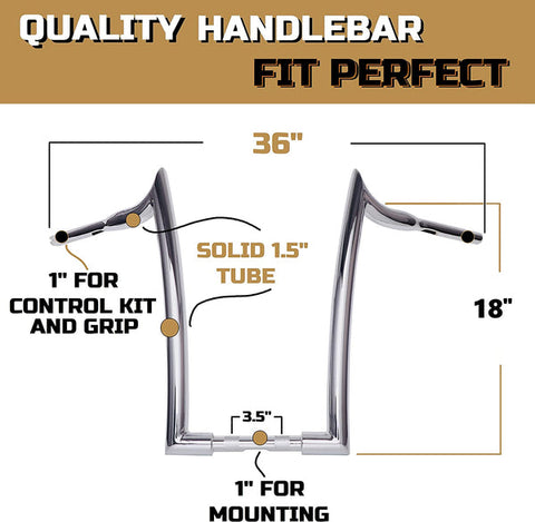 THROTHUNDER 1-1/2" Chrome 16" Ape Hanger Handlebar for Harley Touring Softail Dyna Sportste THROTHUNDER 1-1/2" Chrome 16" Ape Hanger Handlebar for Harley Touring Softail Dyna Sportste