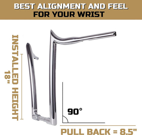 THROTHUNDER 1-1/2" Chrome 16" Ape Hanger Handlebar for Harley Touring Softail Dyna Sportste THROTHUNDER 1-1/2" Chrome 16" Ape Hanger Handlebar for Harley Touring Softail Dyna Sportste