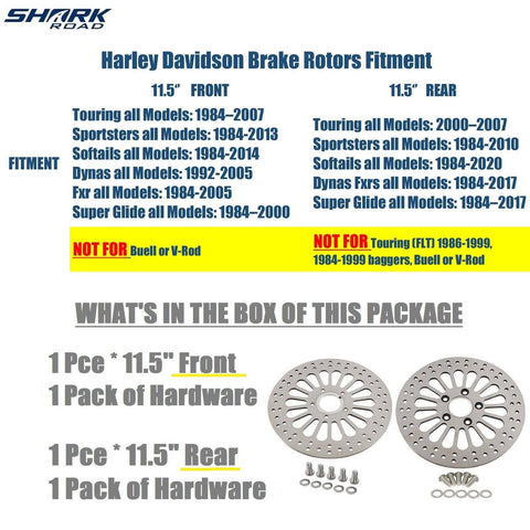1 Piece Front Rotor and 1 Piece Rear Rotor 11.5'' for Harley Davidson Touring Sportster Softail Dyna Rotor System Updating, Great Performance Brake Rotor for harley davidson Motorcycle Model HDRT-1004 - SHARKROAD 1 Piece Front Rotor and 1 Piece Rear Rotor 11.5'' for Harley Davidson Touring Sportster Softail Dyna Rotor System Updating, Great Performance Brake Rotor for harley davidson Motorcycle Model HDRT-1004 - SHARKROAD