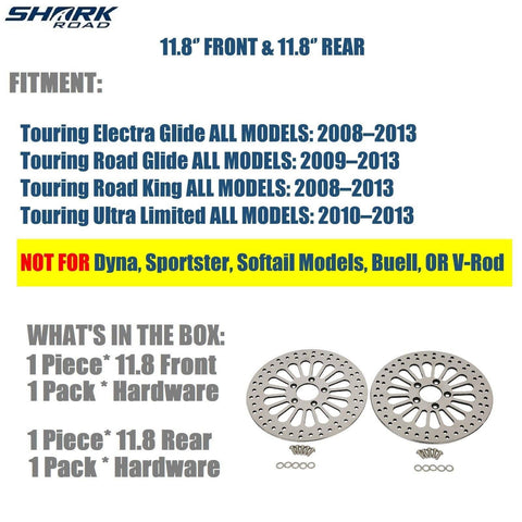 11.8'' 1 Piece Front and 1 Piece Rear Brake Rotors for Harley Davidson 2008-2013 Touring Models, Road King, Street Glide, Road Glide, Ultra Limitid Brake Rotor Upgrade, No-rust High Polished HDRT-1104 - SHARKROAD 11.8'' 1 Piece Front and 1 Piece Rear Brake Rotors for Harley Davidson 2008-2013 Touring Models, Road King, Street Glide, Road Glide, Ultra Limitid Brake Rotor Upgrade, No-rust High Polished HDRT-1104 - SHARKROAD