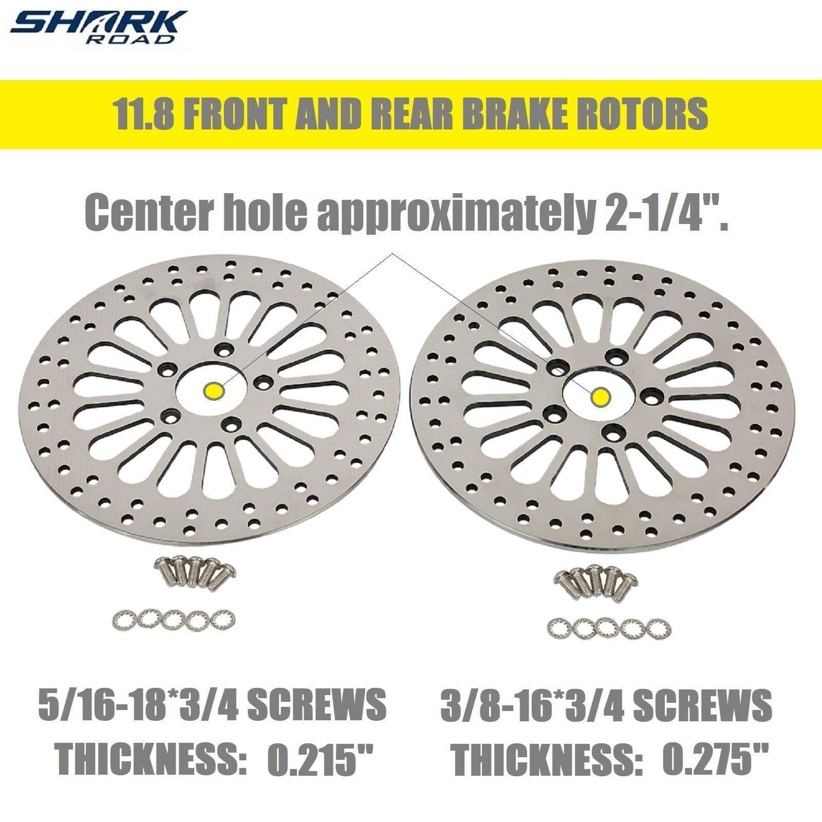11.8'' 1 Piece Front and 1 Piece Rear Brake Rotors for Harley Davidson 2008-2013 Touring Models, Road King, Street Glide, Road Glide, Ultra Limitid Brake Rotor Upgrade, No-rust High Polished HDRT-1104 - SHARKROAD 11.8'' 1 Piece Front and 1 Piece Rear Brake Rotors for Harley Davidson 2008-2013 Touring Models, Road King, Street Glide, Road Glide, Ultra Limitid Brake Rotor Upgrade, No-rust High Polished HDRT-1104 - SHARKROAD