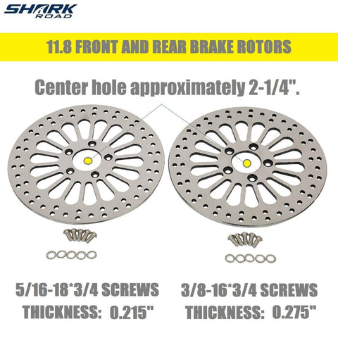 11.8'' 1 Piece Front and 1 Piece Rear Brake Rotors for Harley Davidson 2008-2013 Touring Models, Road King, Street Glide, Road Glide, Ultra Limitid Brake Rotor Upgrade, No-rust High Polished HDRT-1104 - SHARKROAD 11.8'' 1 Piece Front and 1 Piece Rear Brake Rotors for Harley Davidson 2008-2013 Touring Models, Road King, Street Glide, Road Glide, Ultra Limitid Brake Rotor Upgrade, No-rust High Polished HDRT-1104 - SHARKROAD
