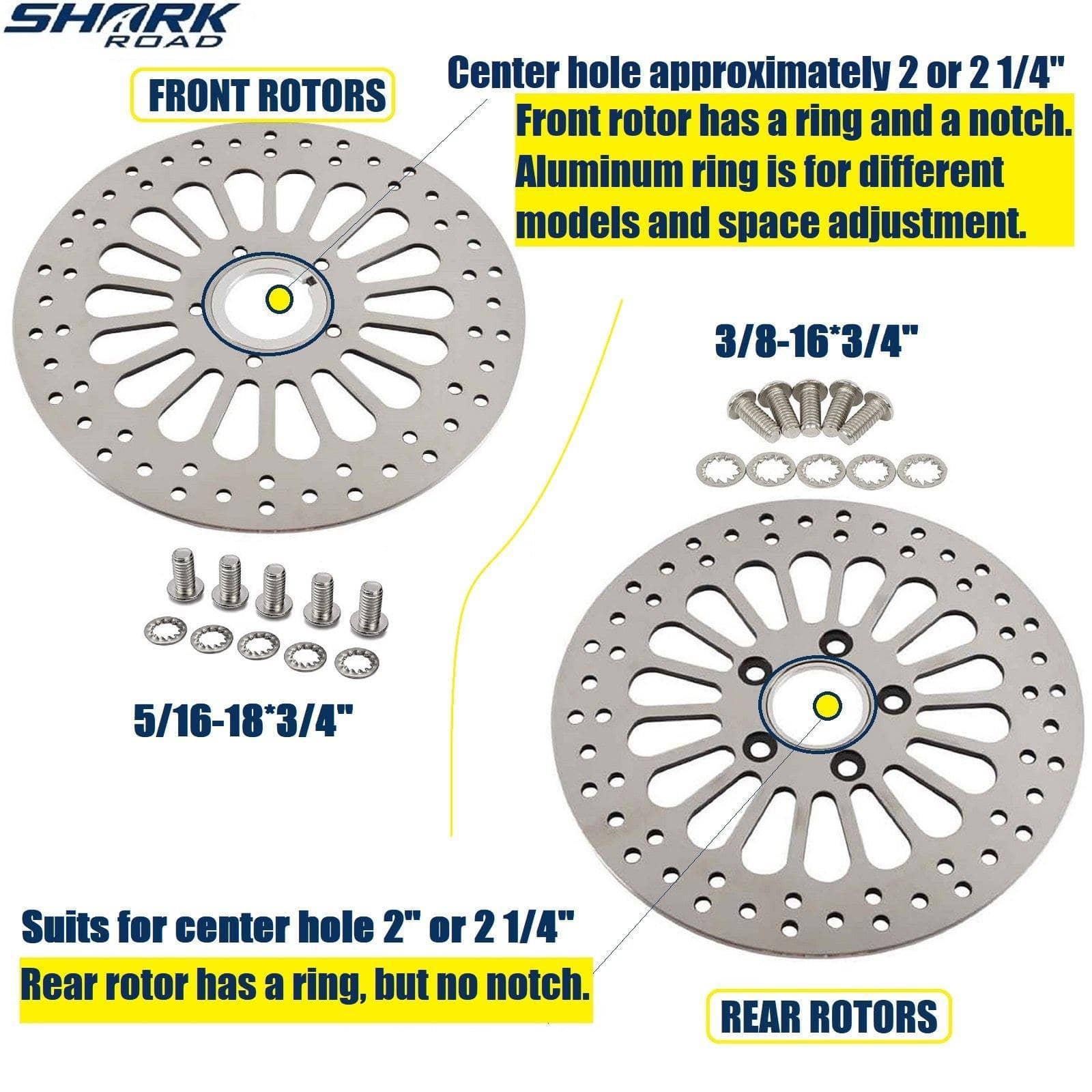 1 Piece Front Rotor and 1 Piece Rear Rotor 11.5'' for Harley Davidson Touring Sportster Softail Dyna Rotor System Updating, Great Performance Brake Rotor for harley davidson Motorcycle Model HDRT-1004 - SHARKROAD 1 Piece Front Rotor and 1 Piece Rear Rotor 11.5'' for Harley Davidson Touring Sportster Softail Dyna Rotor System Updating, Great Performance Brake Rotor for harley davidson Motorcycle Model HDRT-1004 - SHARKROAD