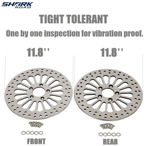 11.8'' 1 Piece Front and 1 Piece Rear Brake Rotors for Harley Davidson 2008-2013 Touring Models, Road King, Street Glide, Road Glide, Ultra Limitid Brake Rotor Upgrade, No-rust High Polished HDRT-1104 - SHARKROAD 11.8'' 1 Piece Front and 1 Piece Rear Brake Rotors for Harley Davidson 2008-2013 Touring Models, Road King, Street Glide, Road Glide, Ultra Limitid Brake Rotor Upgrade, No-rust High Polished HDRT-1104 - SHARKROAD