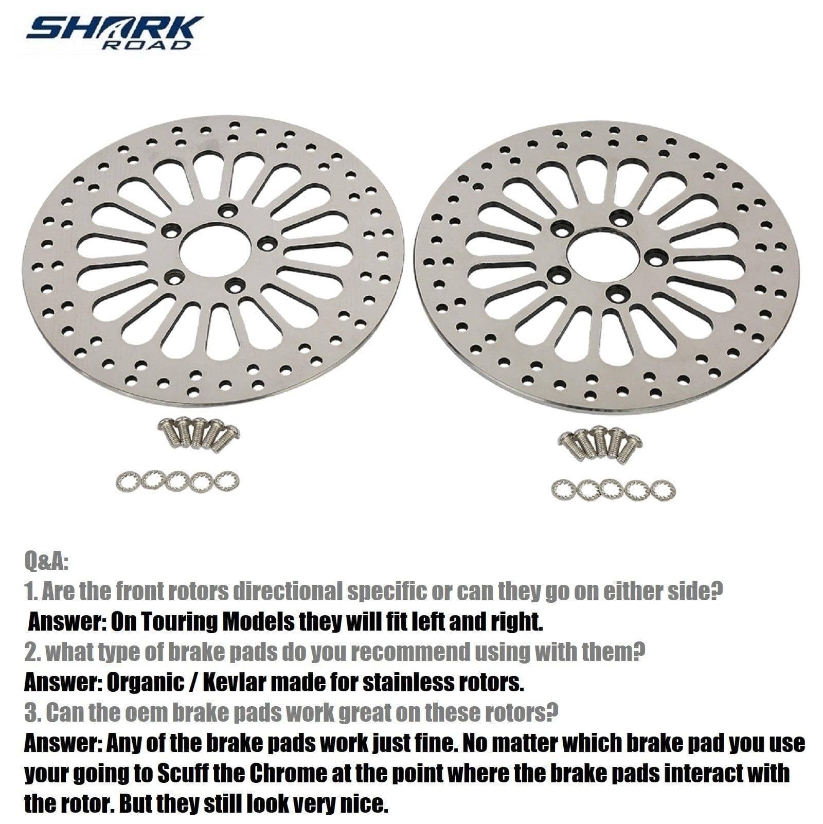 11.8'' 1 Piece Front and 1 Piece Rear Brake Rotors for Harley Davidson 2008-2013 Touring Models, Road King, Street Glide, Road Glide, Ultra Limitid Brake Rotor Upgrade, No-rust High Polished HDRT-1104 - SHARKROAD 11.8'' 1 Piece Front and 1 Piece Rear Brake Rotors for Harley Davidson 2008-2013 Touring Models, Road King, Street Glide, Road Glide, Ultra Limitid Brake Rotor Upgrade, No-rust High Polished HDRT-1104 - SHARKROAD