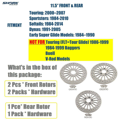 11.5" Brake Rotors 2pcs Front & 1pcs Rear Super Spoke SS For Harley Touring Dyna - SHARKROAD 11.5" Brake Rotors 2pcs Front & 1pcs Rear Super Spoke SS For Harley Touring Dyna - SHARKROAD