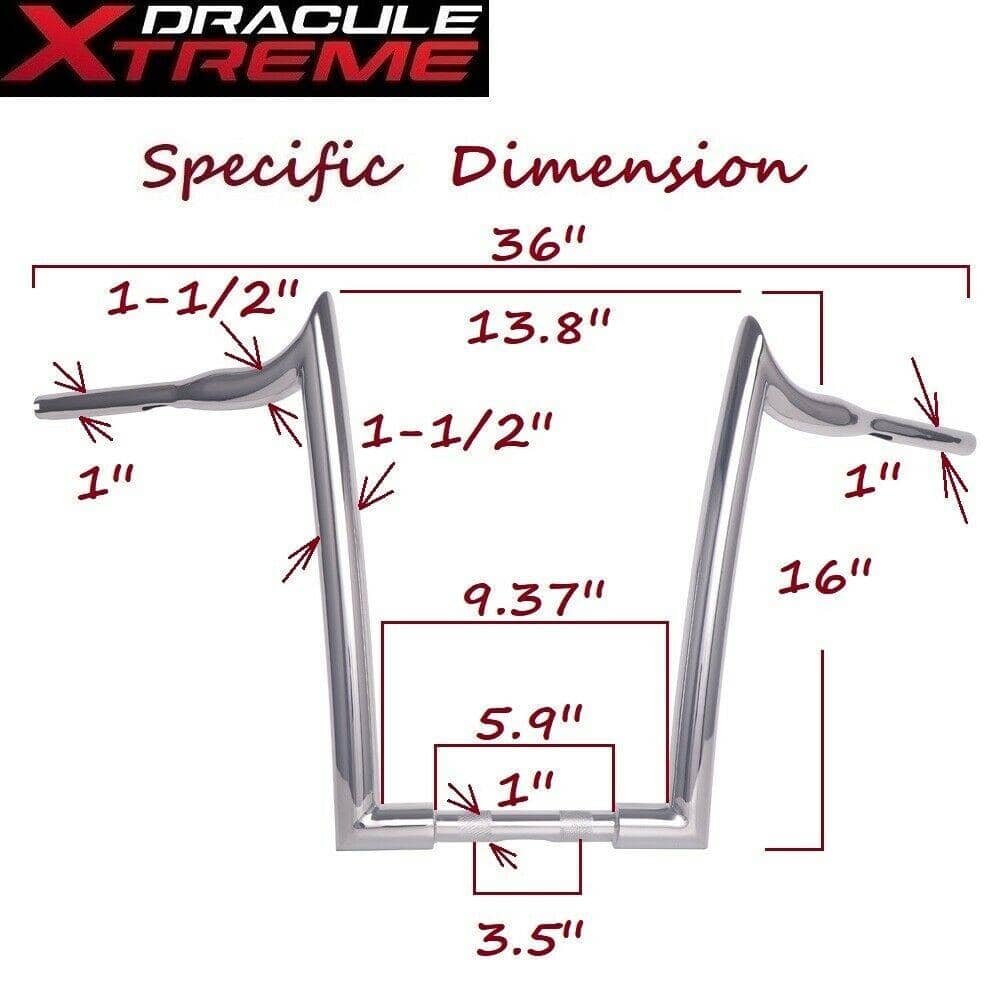 1-1/2" Chrome 16" Ape Hanger Handlebar for Harley Touring Softail Dyna Sportster - SHARKROAD 1-1/2" Chrome 16" Ape Hanger Handlebar for Harley Touring Softail Dyna Sportster - SHARKROAD