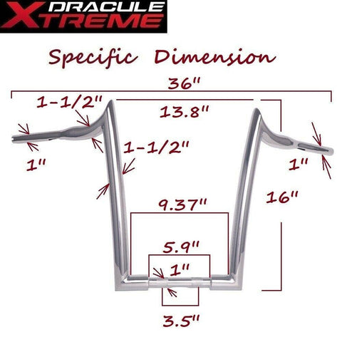 1-1/2" Chrome 16" Ape Hanger Handlebar for Harley Touring Softail Dyna Sportster - SHARKROAD 1-1/2" Chrome 16" Ape Hanger Handlebar for Harley Touring Softail Dyna Sportster - SHARKROAD