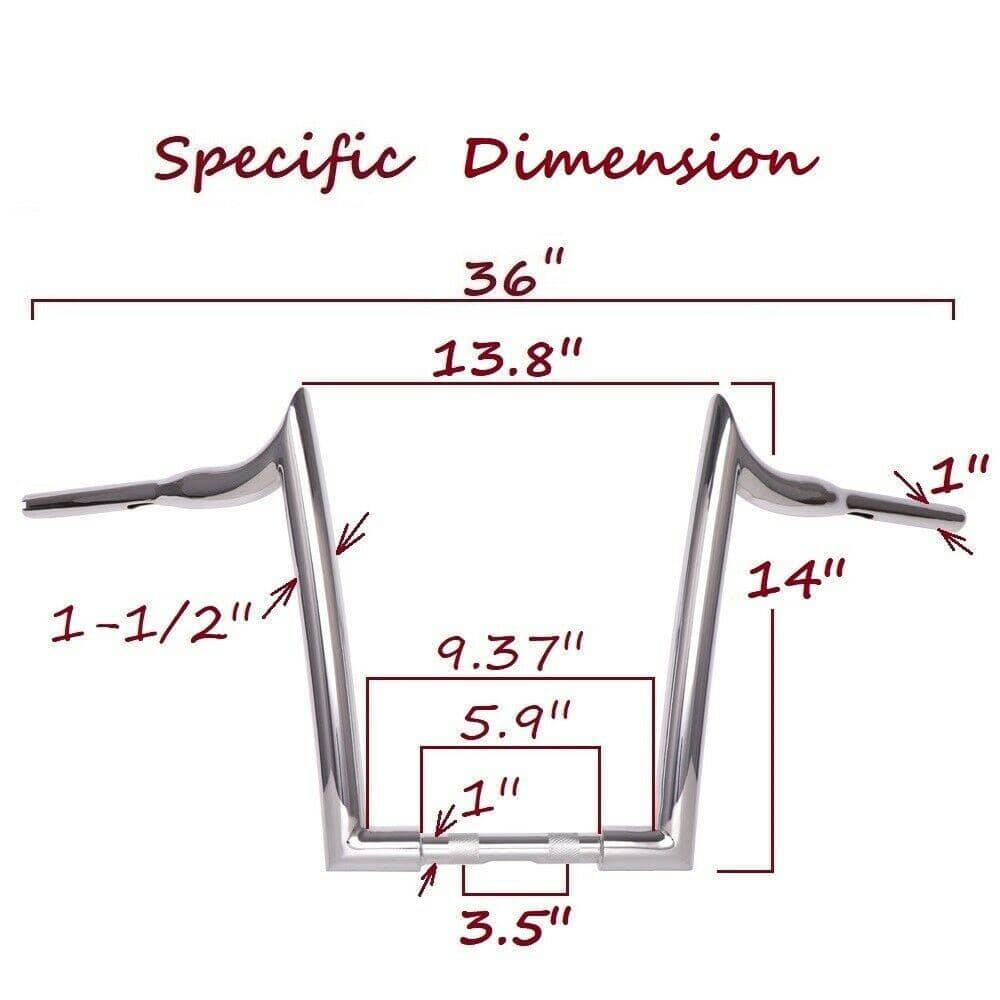 1-1/2" Chrome 14" Ape Hanger Handlebar for Harley Touring Softail Dyna Sportster - SHARKROAD 1-1/2" Chrome 14" Ape Hanger Handlebar for Harley Touring Softail Dyna Sportster - SHARKROAD