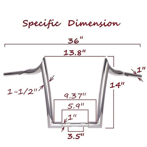 1-1/2" Chrome 14" Ape Hanger Handlebar for Harley Touring Softail Dyna Sportster - SHARKROAD 1-1/2" Chrome 14" Ape Hanger Handlebar for Harley Touring Softail Dyna Sportster - SHARKROAD