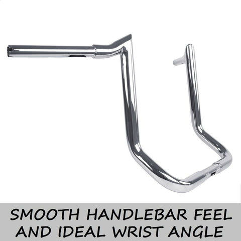 Pre-Wired 14" Meat Hook Ape Hanger Handlebar For Harley Touring 2014-2023, Chrome Steel, 1-Year Warranty