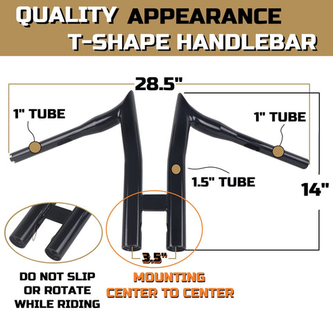 FATFLEX 1.5 Inch Strong & Solid T HandleBars for Harley Davidson Touring, Softail, Dyna