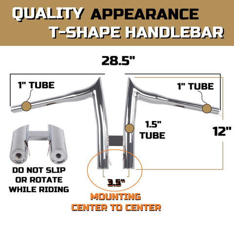 FATFLEX 1.5 Inch Strong & Solid T HandleBars for Harley Davidson Touring, Softail, Dyna